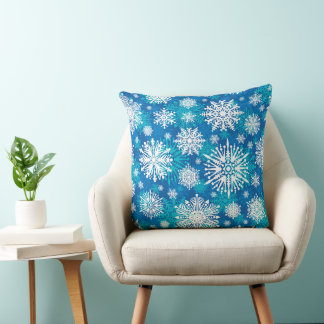 Coussin Snowflakes On Blue Throw Pillow