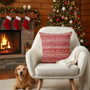 Coussin Snowflakes rouge et blanc de rennes de Noël classi