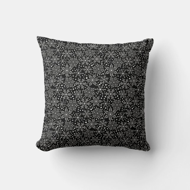 Coussin Snowflakes Vintage rustique noir et blanc (Recto)