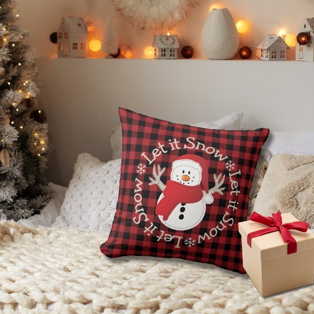 Coussin Snowman Cartoon Rouge Noir Plaid Russe Laisser nei (Créateur téléchargé)