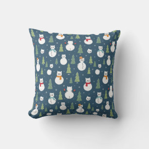 Coussin Snowman Cats Motif de vacances