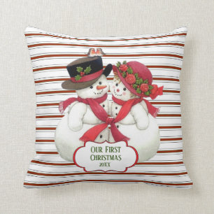 Coussin Snowman Couple Et Sucre de canne Stripes