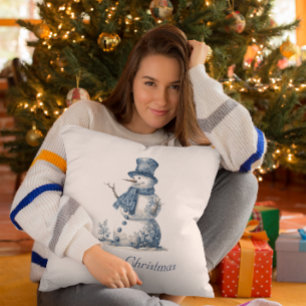 Coussin Snowman dans Delft Blue, personnalisable