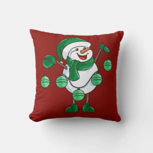 Coussin Snowman dans Green Scarf Drôle cadeau de Noël