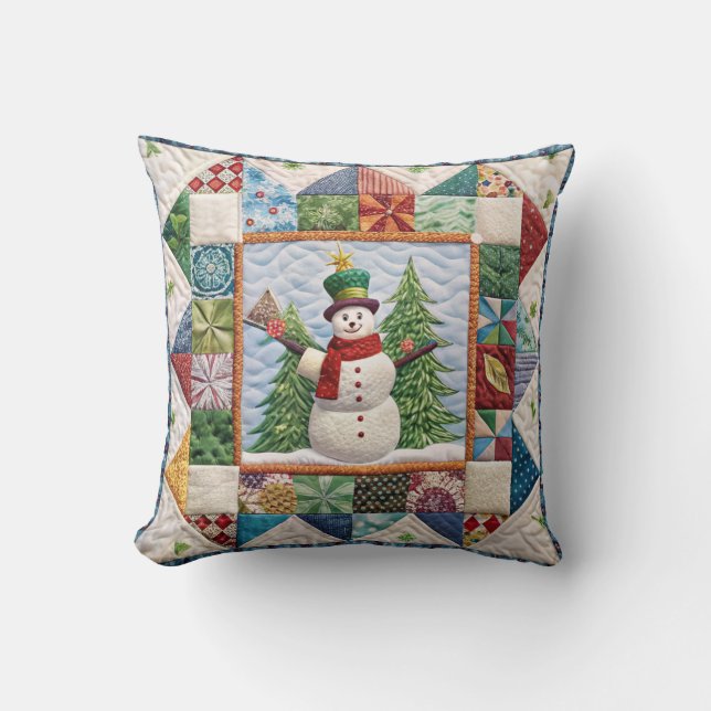Coussin Snowman et Christmas Tree Quilt Print (Recto)