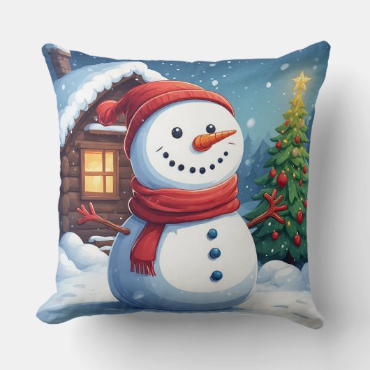 Coussin Snowman joyeux avec sapin de Noël (Recto)