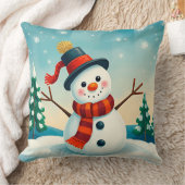 Coussin Snowman joyeux dans le paysage hivernal (Couverture)