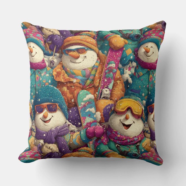 Coussin Snowmen In Designer Ski Gear On The Slopes (Recto)