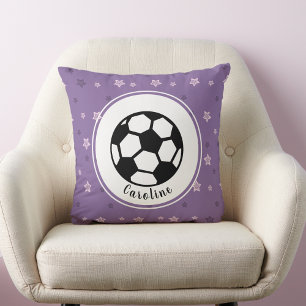 Coussin Soccer Girl Sports mignon Personnalisé violet & ro
