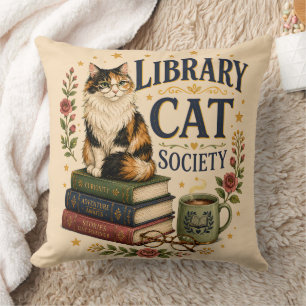 Coussin Société de la chatte de bibliothèque Calico livres