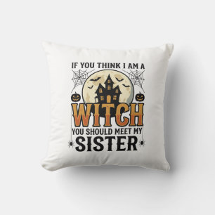 Coussin Sœur Sorcière Drôle Halloween Graphique Vintage_1