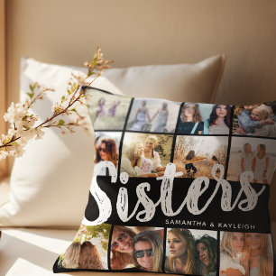 Coussin SŒURS, Collage de photos et noms de fratrie
