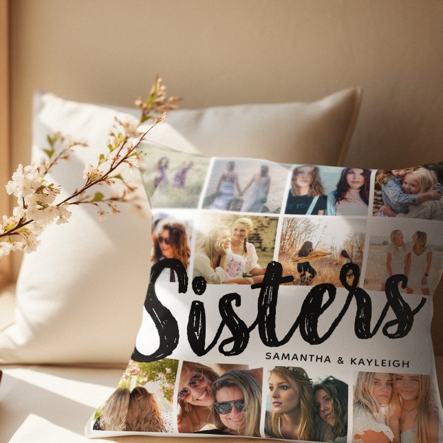 Coussin SŒURS, Collage de photos & Noms des frères et sœur (Créateur téléchargé)