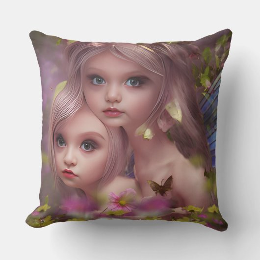 Coussin Soeurs des fées parmi les fleurs de la forêt (Recto)