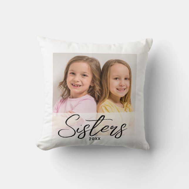 Coussin Soeurs mignonnes Alors Et Maintenant 2 Photo Jetez (Recto)