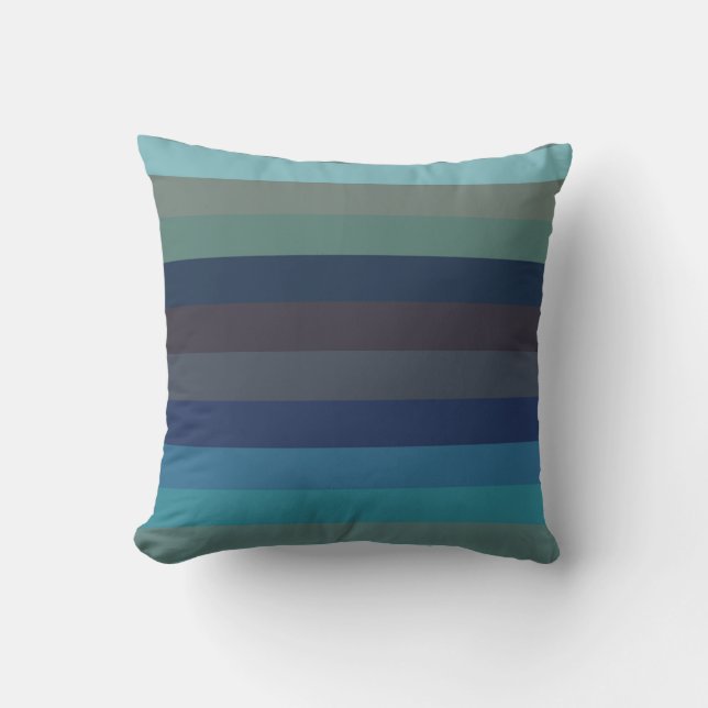 Coussin Soft Coastal Blues & Taupe Rayures Horizontales  (Recto)