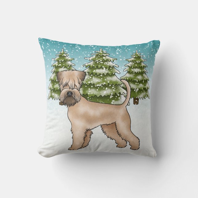 Coussin Soft-Coated Wheaten Terrier Forêt enneigée d'hiver (Recto)
