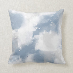 Coussin Soft Slate Blue Gray & White Abstract Brushstrokes