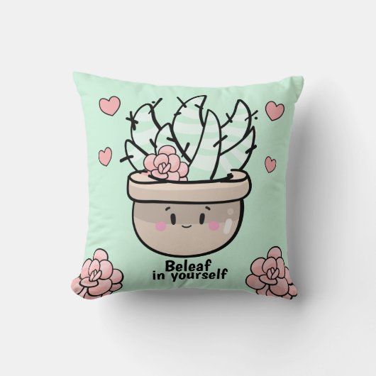 Coussin Soft Succulent BeLeaf in Yourself Encourager (Recto)