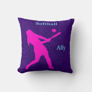 Coussin Softball Girls Purple Sparkle