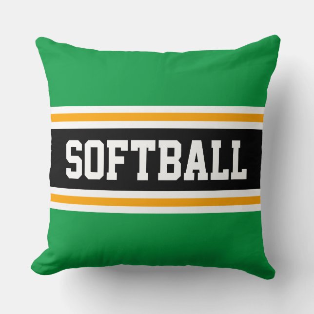 Coussin SOFTBALL Vert Clair Orange Noir Blanc Rayures (Recto)