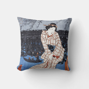 Coussin Soir sur la rivière par Utagawa Hiroshige