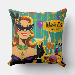 Coussin Soirée Cocktail Rétro Mardi Gras des Années 50