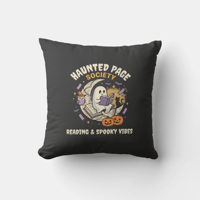 Coussin Soirée de lecture hantée d'Halloween (Recto)
