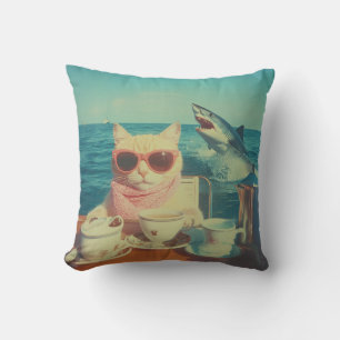 Coussin Soirée de thé à l'océan de chats