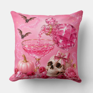 Coussin Soirée d'Halloween entre filles roses Fête de co