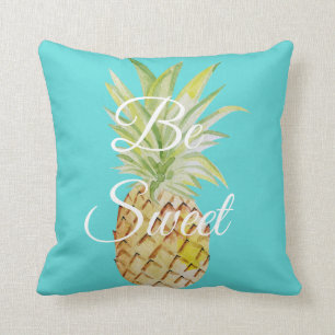 Coussin Sois doux Ananas Turquoise Bleu Aquarelle