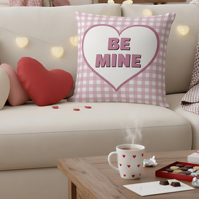 Coussin Sois Mienne Plaid Gingham Rose et Blanc de la Sain (Créateur téléchargé)