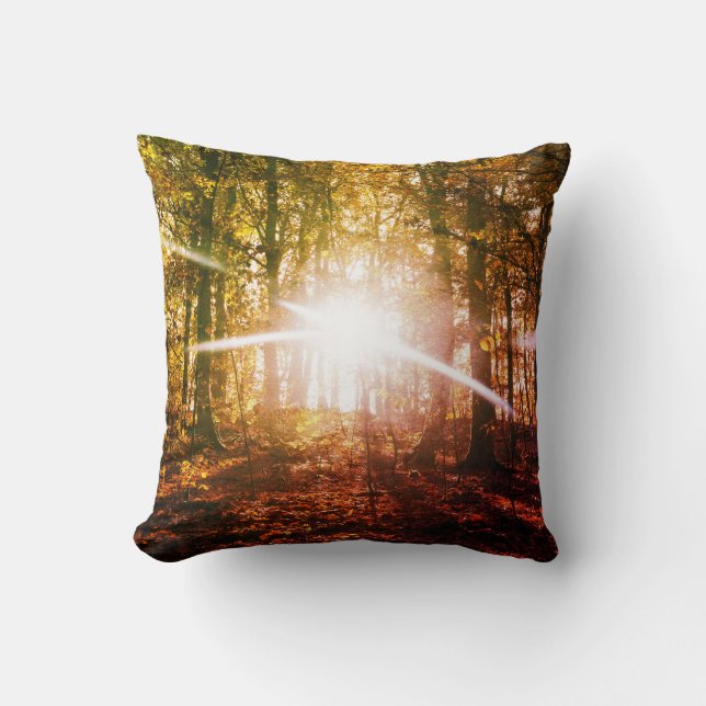 Coussin Soleil dans la forêt automnale (Recto)