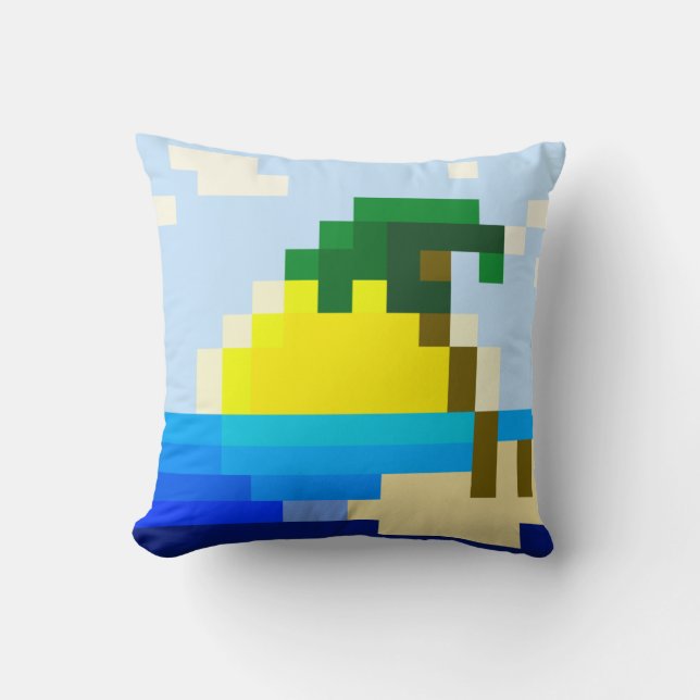 Coussin Soleil de pixel simple en mer avec mini île (Recto)