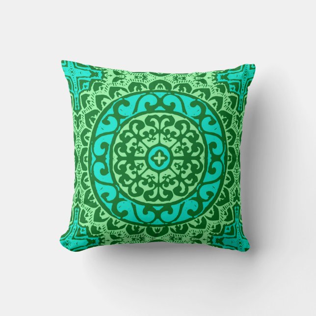 Coussin Soleil du sud-ouest Mandala, Vert citron (Recto)