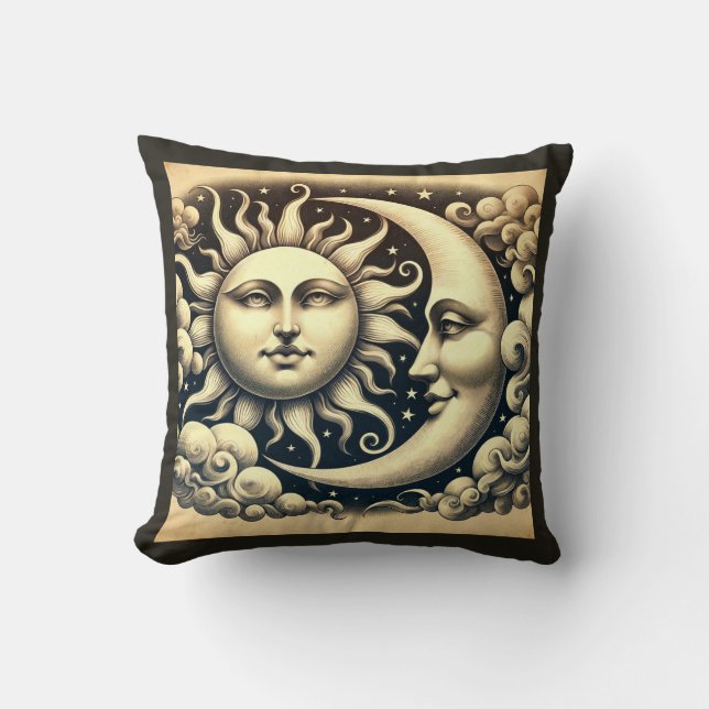 Coussin Soleil et Lune Célestes Vintage (Recto)