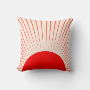 Coussin Soleil et rayons solaires rouges minimalistes