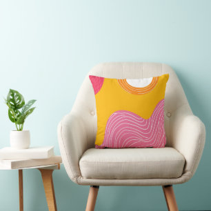 Coussin Soleil et Vagues Abstraits Modernes Vibrants