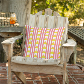 Coussin Soleil jaune orange sur bandes roses