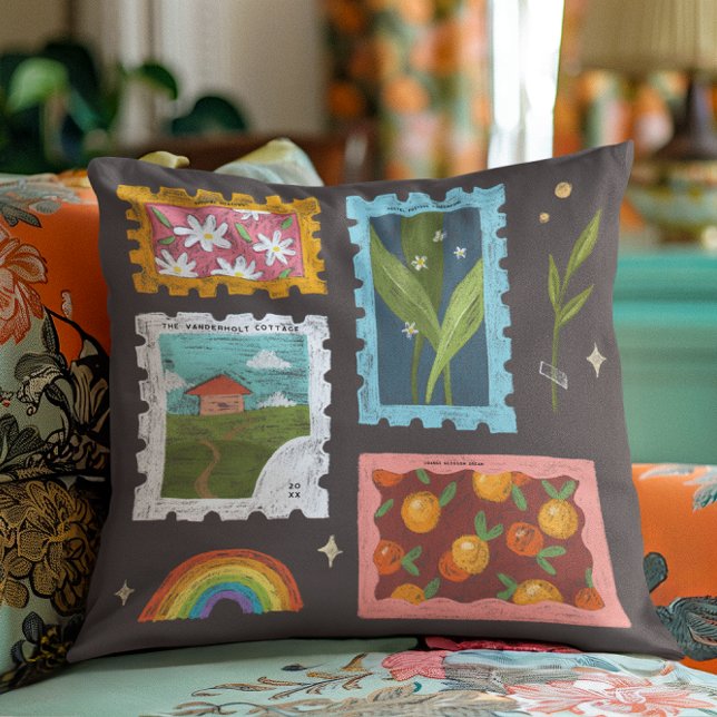 Coussin Soleil Meadows | Monogramme de nom de famille élég (Créateur téléchargé)