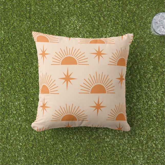 Coussin Soleil Orange avec Éclats de Starbursts de Style M (Herbe)