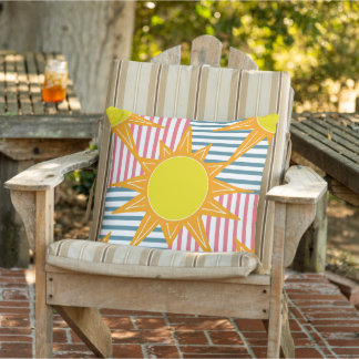 Coussin Soleil orange jaune soleil blanc, rayures rose tur
