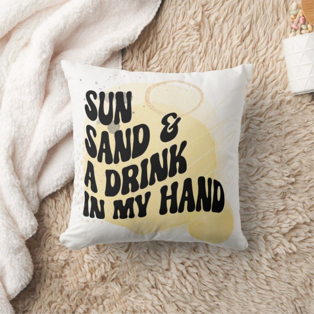 Coussin Soleil, sable et boire à la main (Couverture)