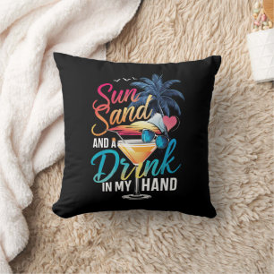 Coussin Soleil, sable et un verre à la main, croisière de