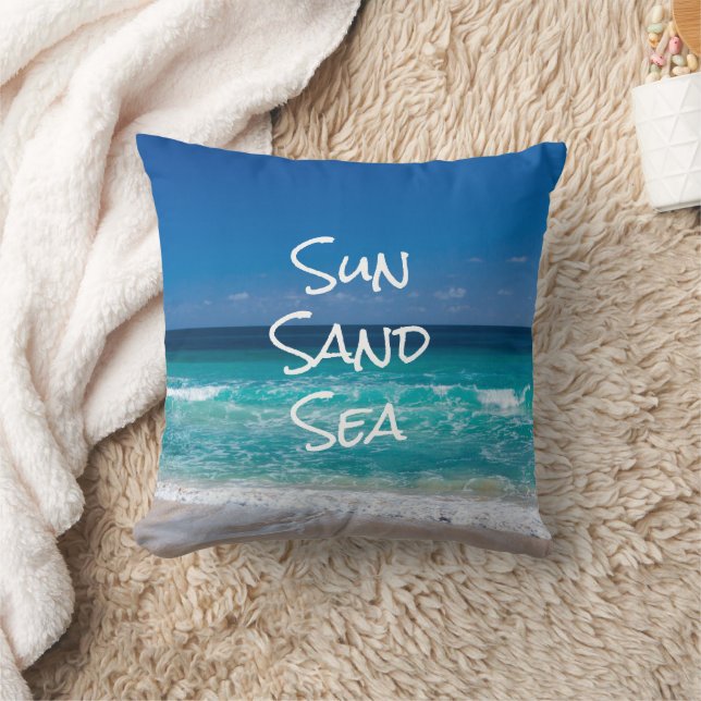 Coussin Soleil Sable Mer Plage Tropicale Eau Turquoise (Couverture)