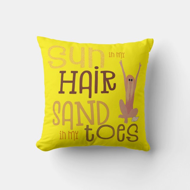 Coussin Soleil tendance dans mes cheveux sable dans mes or (Recto)