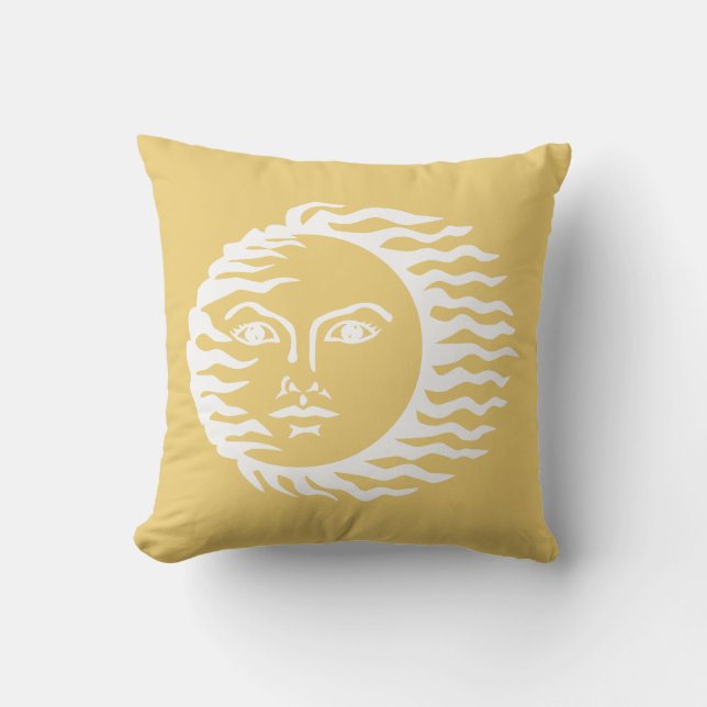 Coussin Soleil Visage Humain Jaune Moutarde (Recto)