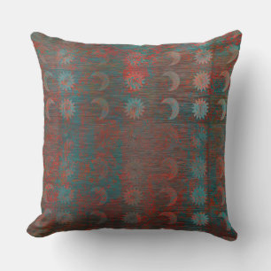 Coussin Soleils Lunes Rouges Turquoise Grunge Subtils