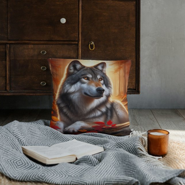 Coussin Solitude du loup au milieu de la nature (Créateur téléchargé)