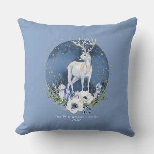 Coussin Solstice d'hiver Deer Bleu Blanc Noël